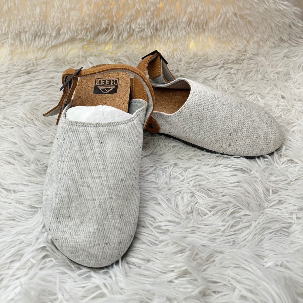 Reef Cushion Sage Slingback Clogs Soft Twill Light Gray Mens Sz 9 - New Flawed
